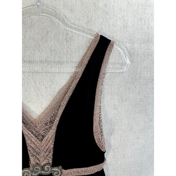 Free People Velvet Dress Drape Front Lace Trimmed Sleeveless Black Pink NWT - Picture 6 of 10